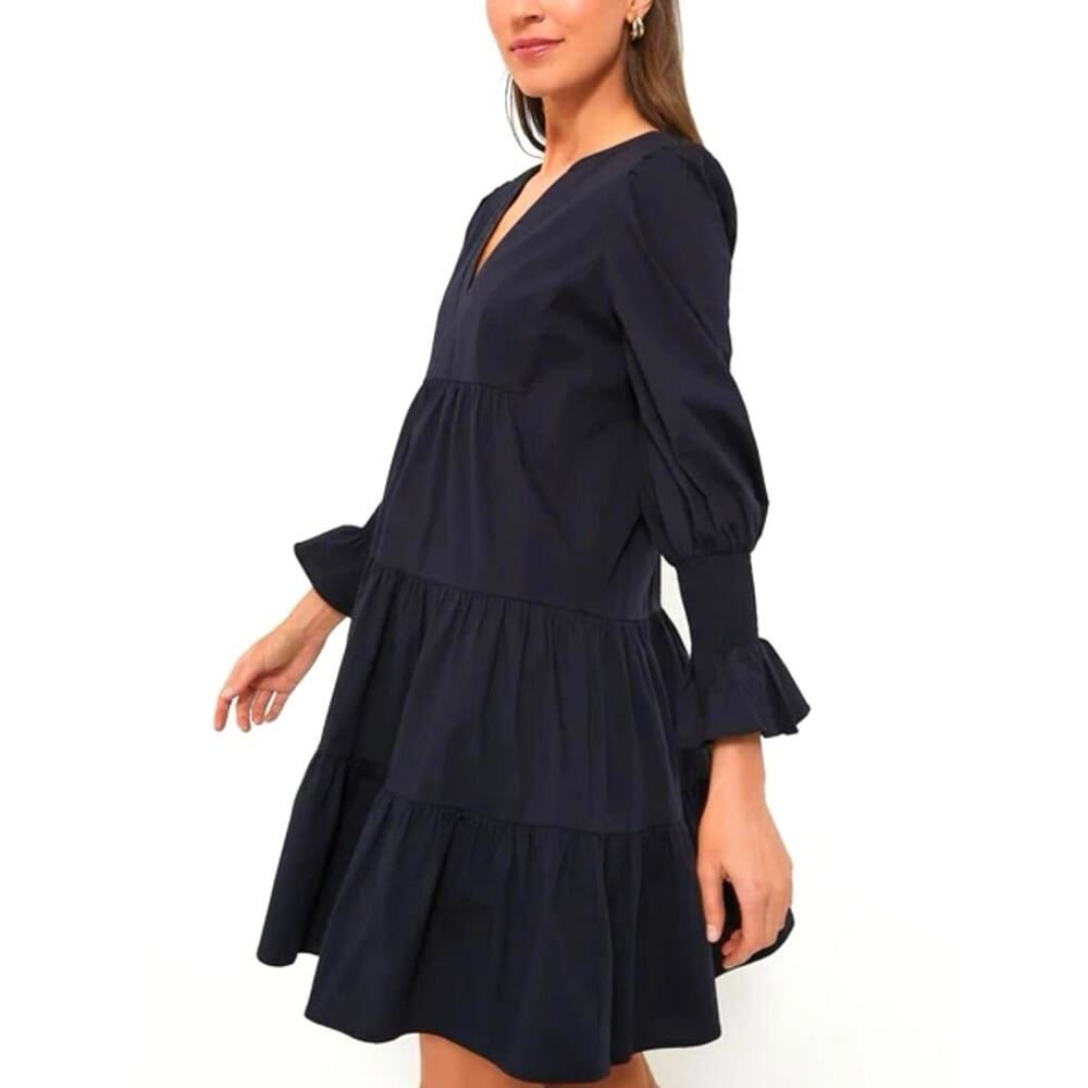 NEW TUCKERNUCK POMANDER PLACE Kenzo Smocked Long Sleeve Tiered‎ Dress SZ XS Navy